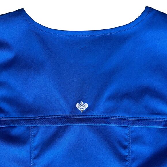 Cherokee LUXE Sports Mock Wrap Scrub Top Large Breathable Blue Medical Uniform - Picture 8 of 15